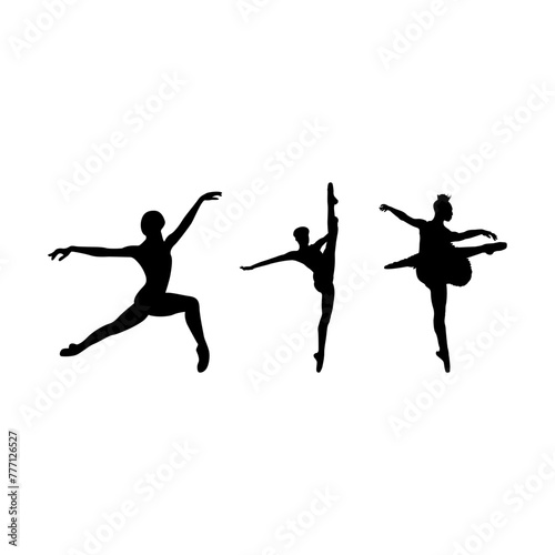 Set of silhouettes of ballerinas in dance poses  movements  positions. Set of dancing silhouettes in different poses and positions.