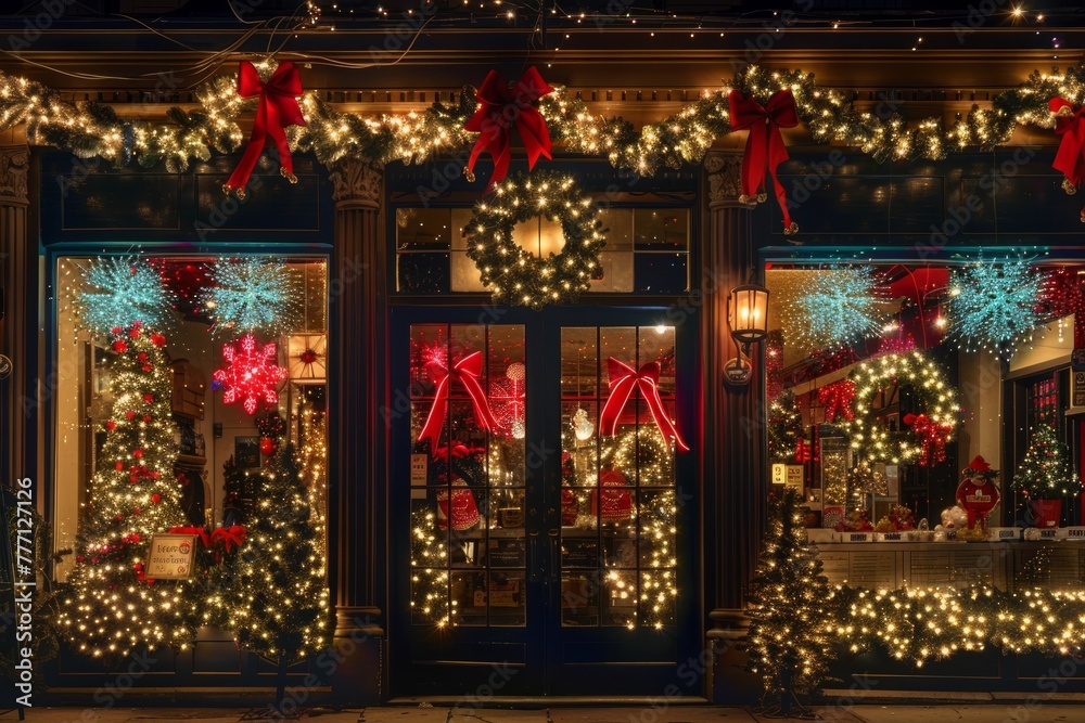 Enchanting Christmas Display on Boutique Shop Front