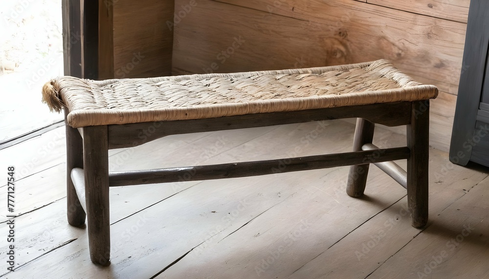 A-Rustic-Farmhouse-Bench-With-A-Woven-Rush-Seat-
