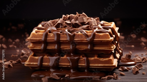 Tempting Chocolate Drizzle Waffle on solid background.
