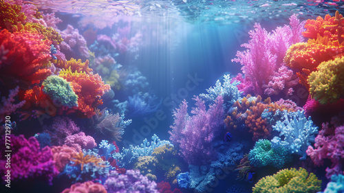 Mesmerizing ultra 4k, 8k colorful background resembling a vibrant coral reef, with an array of vivid colors, intricate patterns, and marine life, creating a visually stunning underwater scene captured