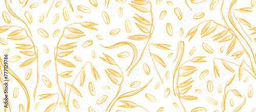 Grain of oats field. Golden wheat, spelt backdrop