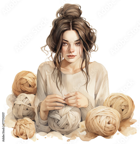 Girl entwined with yarn artwork