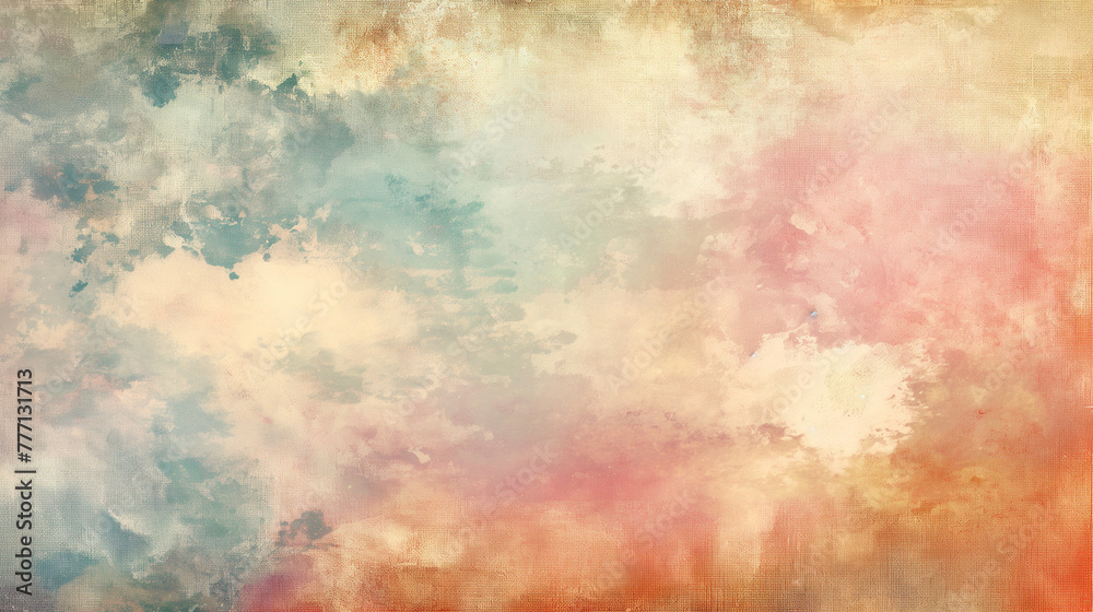 Wide Image, Vintage Pastel Cloud Painting, Dreamy Sky Textured Art with Copy Space
