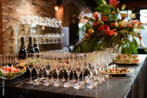 Upscale Catering Setup with Wine and Appetizers for Networking photo