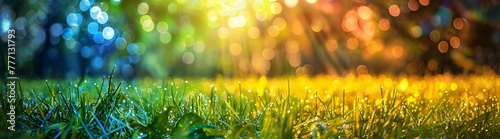 Radiant Reflections A Close-up of Dewy Grass in the Morning Sunlight Generative AI photo
