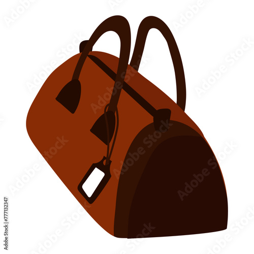 A bag for things with handles. Travel bag on a white background, men's leather sports bags, travel bag, travel bag, leisure bag. Brown leather bag with a burka for the name in case of loss of luggage