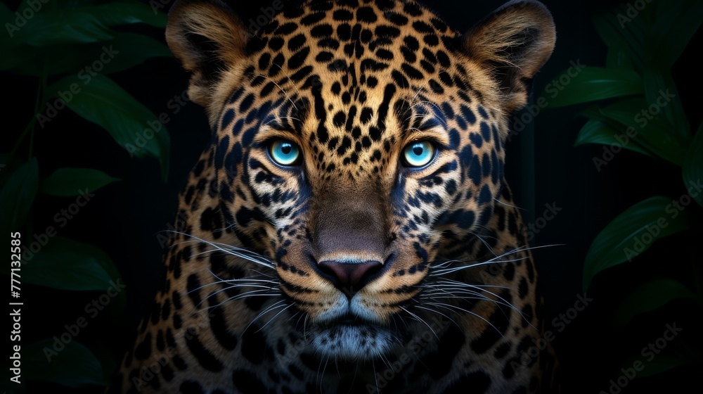 Majestic Jaguar Portrait on solid background.