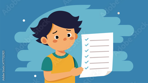 A picture of a firstborn child with a worried expression looking at a long list of chores and obligations symbolizing the pressure to be the
