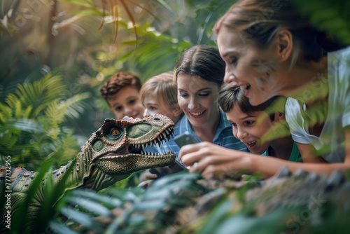 Family Amazed by AR Dinosaur Encounter