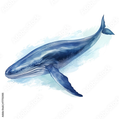 Blue whale. Whale clipart. Watercolor illustration. Generative AI. Detailed illustration. © Studicon