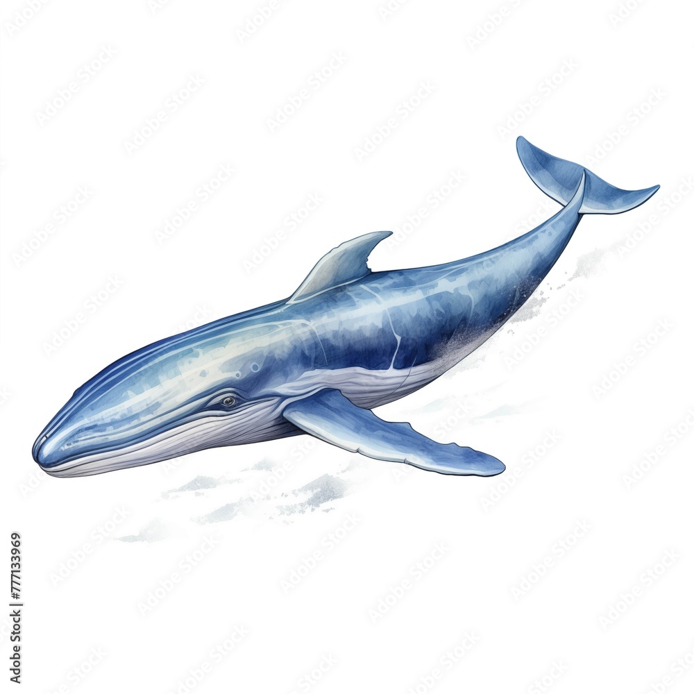 Fototapeta premium Blue whale. Whale clipart. Watercolor illustration. Generative AI. Detailed illustration.