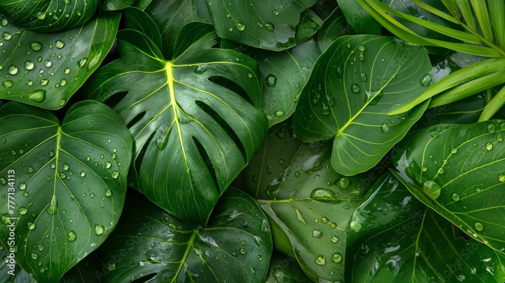 Green leaves create a picturesque background, filling the atmosphere with freshness and natural beauty of nature, textured backdrop Green leaves create a picturesque background, filling the atmosphere with freshness and natural beauty of nature, textured backdrop