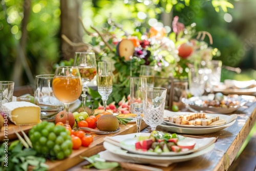 Sumptuous Outdoor Feast Amidst Lush Greenery Setting