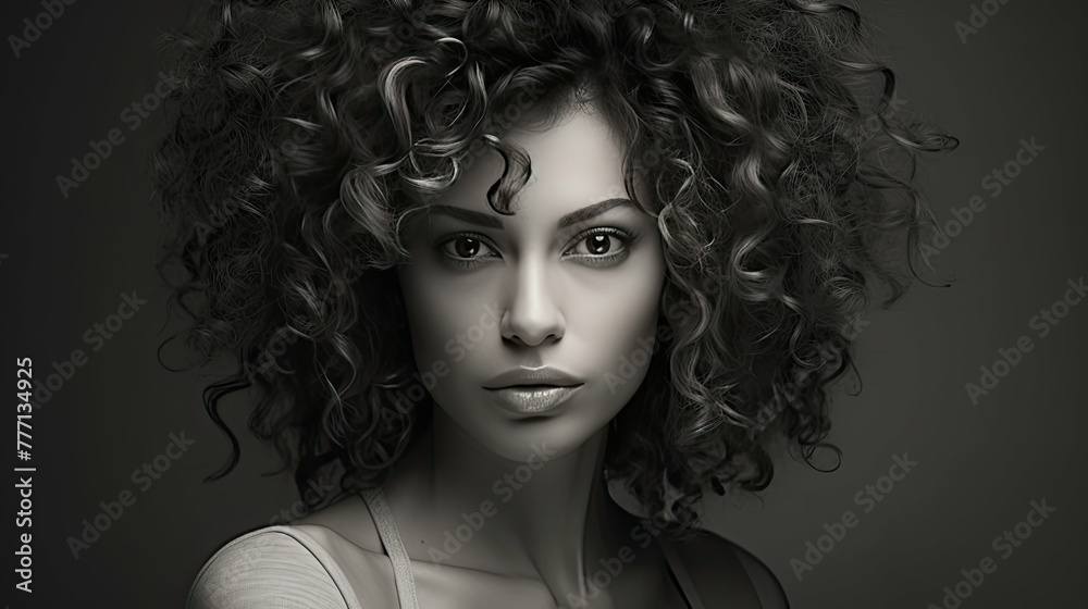 timeless curly hair grey background