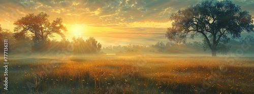 Radiant Dawn A Field of Wildflowers Basking in the Sun's First Rays Generative AI