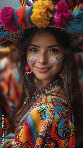 Portrait of a Peruvian woman with typical Peruvian folkloric attire