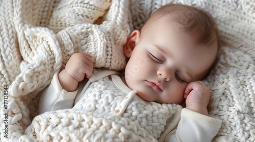 A baby sleeps peacefully wrapped in a cozy blanket