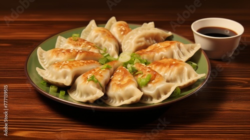 Delicious Gyoza Dumplings on solid background.