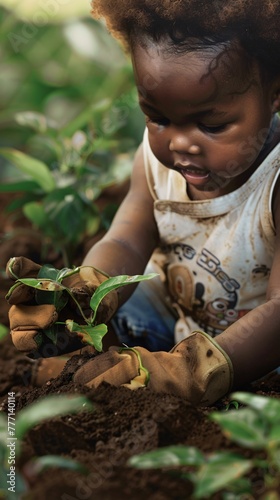 African American child planting a plant