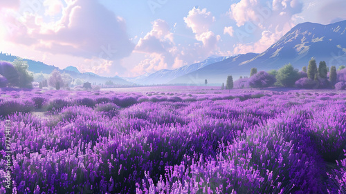 Awe-inspiring view of a vast field of blooming lavender  filling the air with a sweet fragrance.