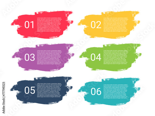 Grunge brushes infographic banner. Colorful splash paint label for web design. Creative tabs and background for infographic social option page. Template with text. Vector illustration