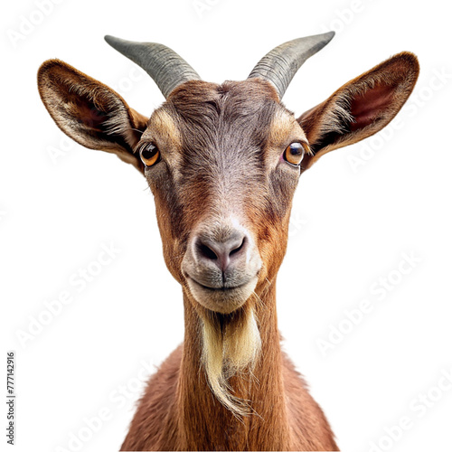Portrait of a brown goat isolated on transparent background.