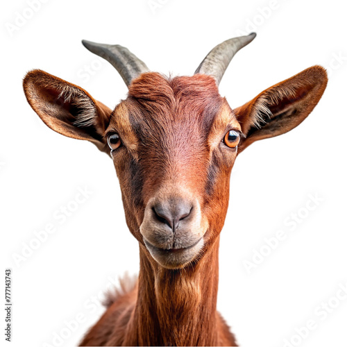 Portrait of a brown goat isolated on transparent background.