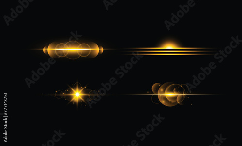 Vector collection of  realistic golden shiny light reflect the effect