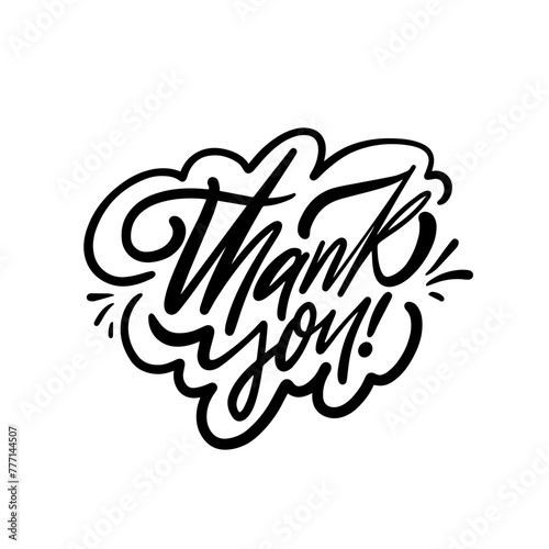 The phrase Thank You is rendered in calligraphic lettering, black in color, against a white background.