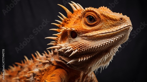 Stately Bearded Dragon on solid background.