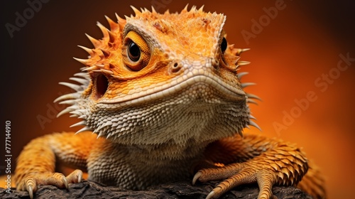 Majestic Bearded Dragon Portrait on solid background.
