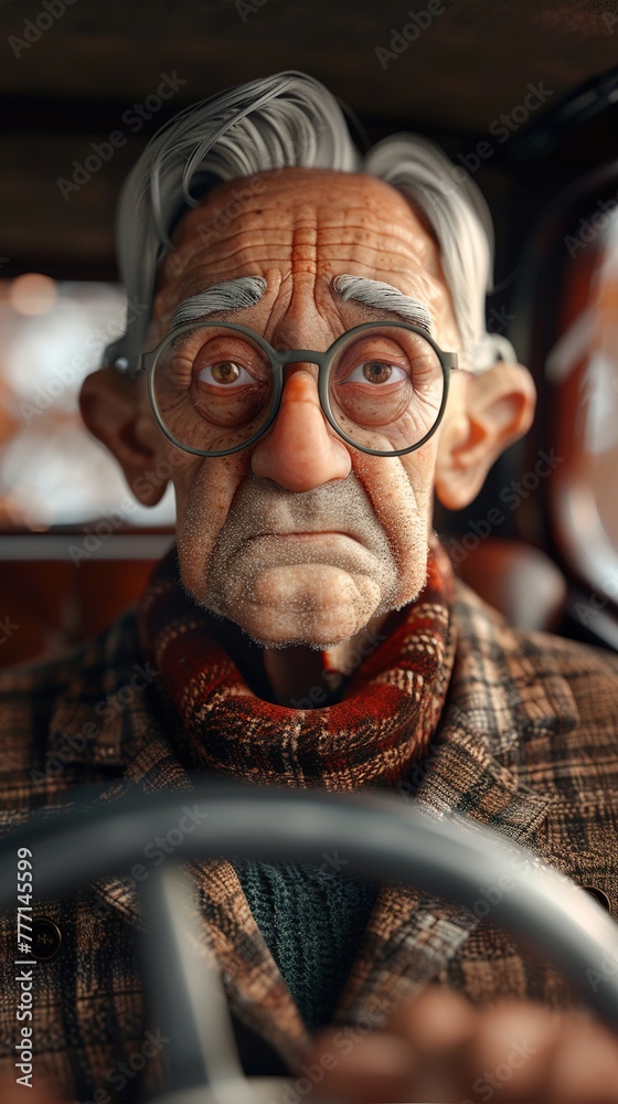 grandpa driving a car front view