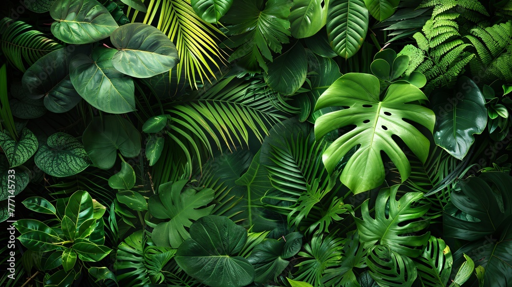 Tropical Paradise A Lush Display of Green Leaves and Palm Fronds Generative AI