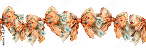 A border of bows. Delicate vintage bow. Illustration for postcard and design. © Elena