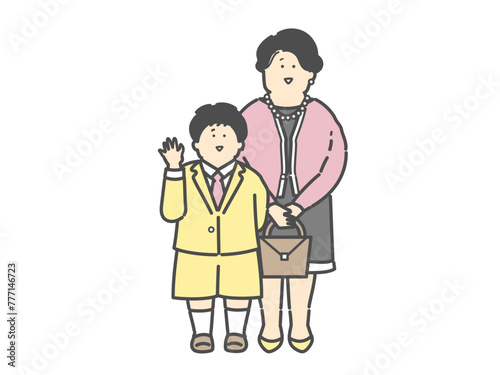 フォーマルな服装のママと子供のイラスト（入園式　卒園式　入学式　卒業式）