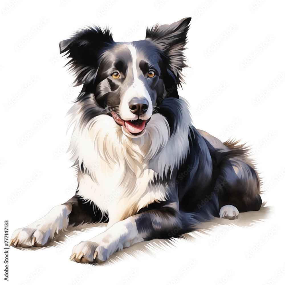 Border collie dog. Border collie clipart. Watercolor illustration. Generative AI. Detailed illustration.