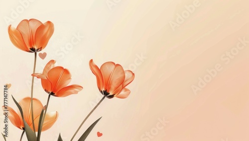 Vibrant Red Tulips and Hearts  A Modern Love Bouquet Illustration Generative AI.