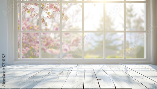 Spring Blossoms by the Window  Serenity in Soft Sunlight Generative AI.