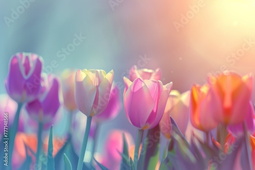 Spring's Gentle Palette: A Lush Array of Colorful Tulips in Bloom Generative AI