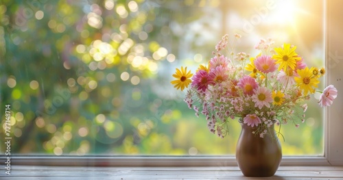 Morning Glow on Wildflowers in a Vase: Home’s Tranquil Harmony Generative AI.