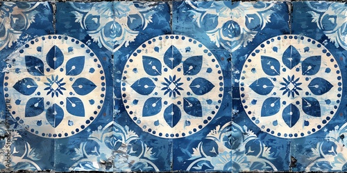 Vintage Tile Mosaic A Symphony of Blue and White Generative AI