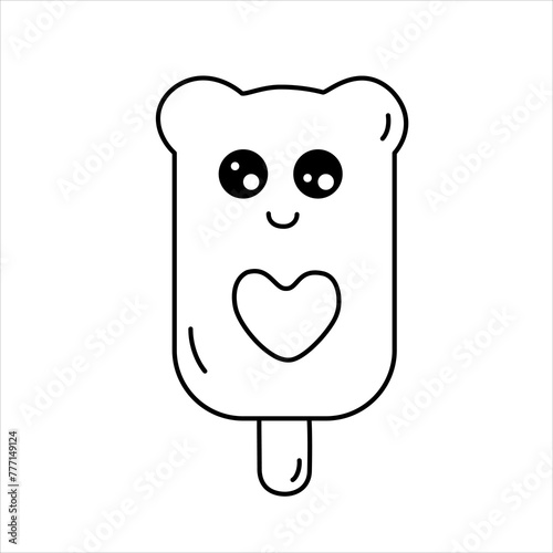 Vector line illustration of an ice cream popsicle with ears.