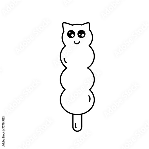 Vector line illustration of an ice cream popsicle with cat's head.