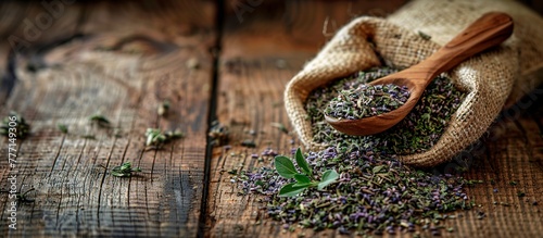 Aromatic Blend Lavender and Other Herbs in a Wooden Spoon Generative AI