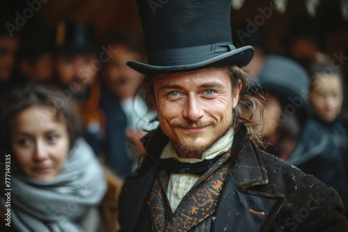 Portrait of a Dapper Victorian Gentleman in Top Hat and Coat, Vintage Style Man Smiling at Camera