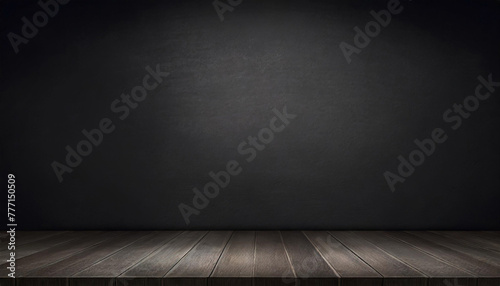 Wood table in front wall blur background with empty copy space on the table for product display mockup. Retro design montage presentation