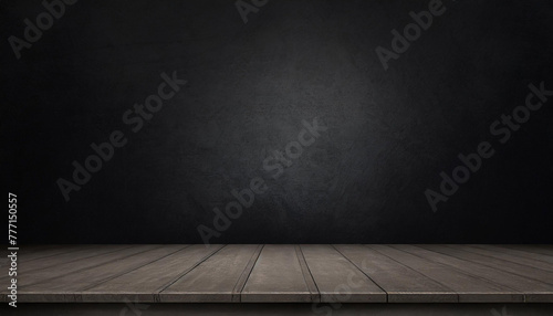 Wood table in front wall blur background with empty copy space on the table for product display mockup. Retro design montage presentation