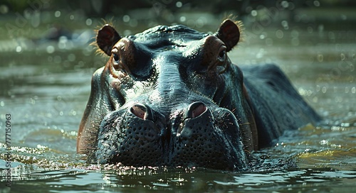 The Majestic Hippopotamus A Close Encounter in the Wild Generative AI © Riya