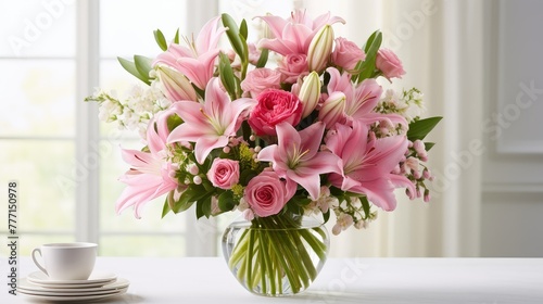 lilies pink flowers bouquet #777150978